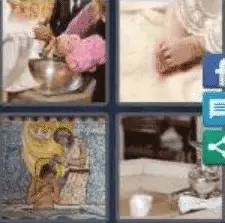 4 PICS 1 WORD ANSWERS 7 LETTERS baptism