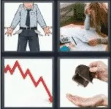 4 PICS 1 WORD ANSWERS 8 LETTERS bankrupt