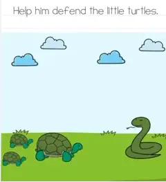 Brain Test Help him defend the little turtles Answers Puzzle