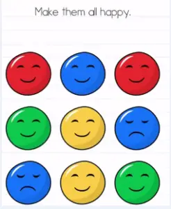 Brain Test Make them all happy Answers Puzzle