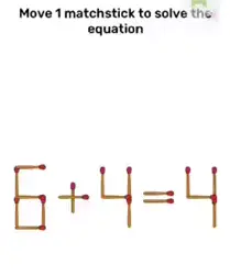 Brain Blow Move 1 matchstick to solve the equation Answers Puzzle