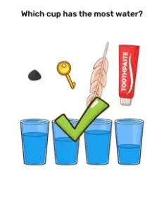 Brain Blow Which cup has the most water Answers Puzzle
