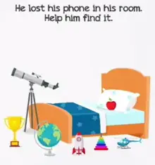 Braindom Level 9 He lost his phone in his room Answers Puzzle